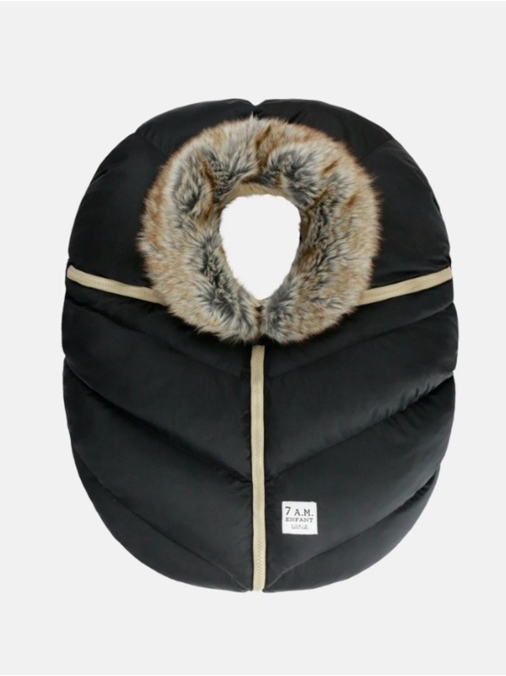 7 AM Enfant Car Seat Cover Cocoon Faux Fur Tundra Collection Black  Winter EUC